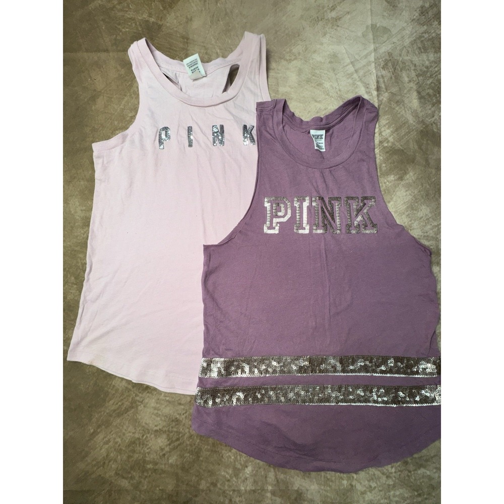Victoria's secret PINK ~ 2 Tank Top lot  Shirt Tee Blouse Bling Women's Small XS